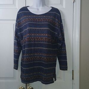 Jazz Sport vintage blue brown tribal boho western aztec print top  Sz L NWOT